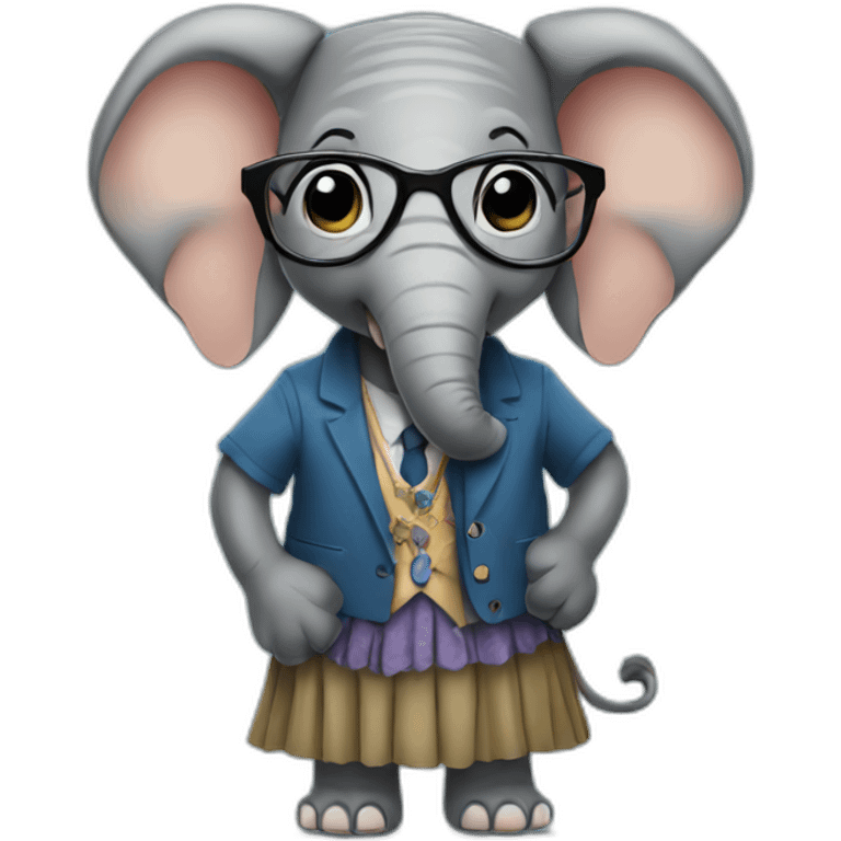 Elephant with glasses wearing a skirt emoji