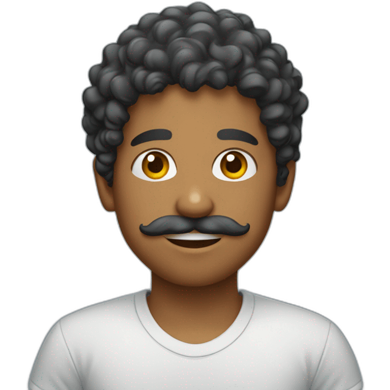 sri lankan boy with curly hair and a mustache wearing a t shirt emoji