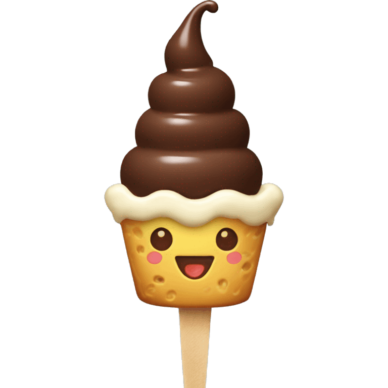 ice cream with chocolate, on a stick flat shape, with a smile  emoji