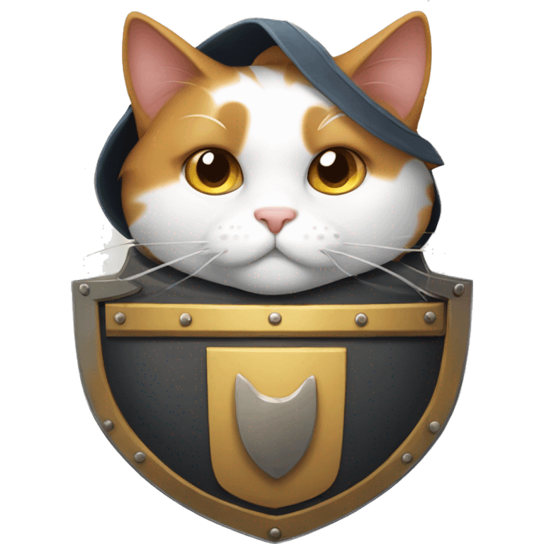 Fat calico cat with a shield  emoji