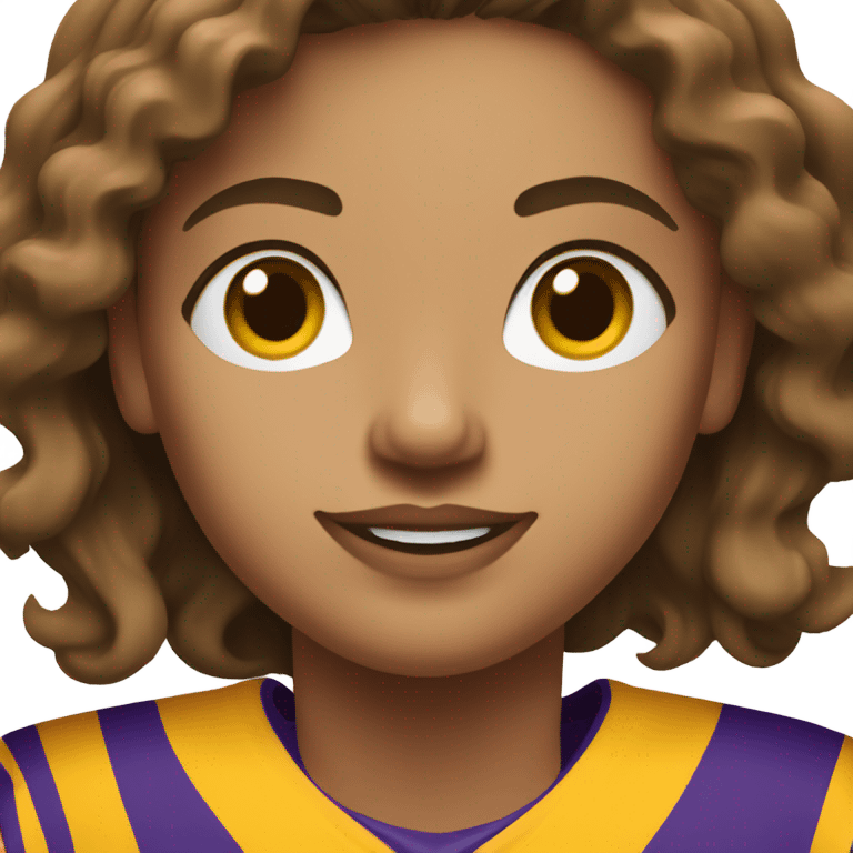 Medium skin woman with long wavy brown hair wearing lsu jersey emoji