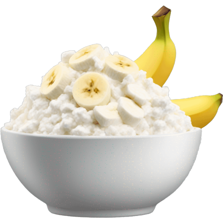 Cottage cheese in a bowl with banana slices as a topping emoji