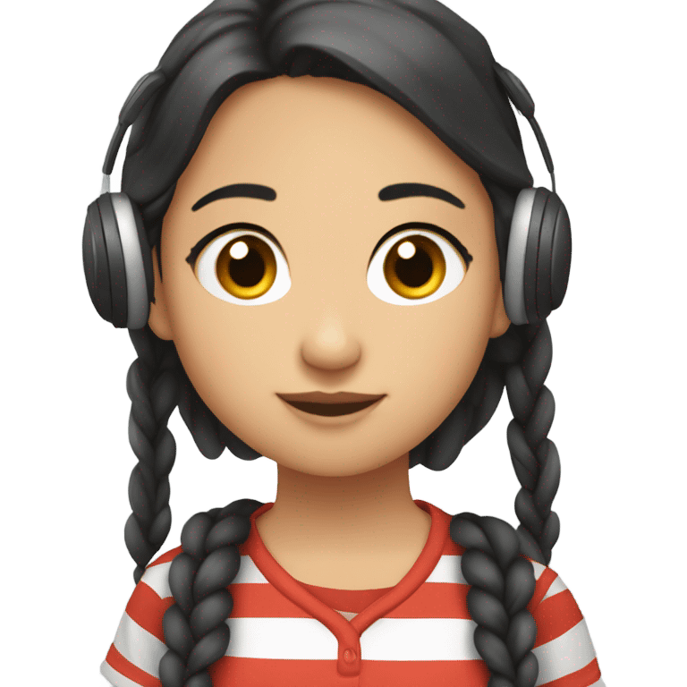 kyrgyz girl programmer with strippled shirt sitting with ear buds emoji