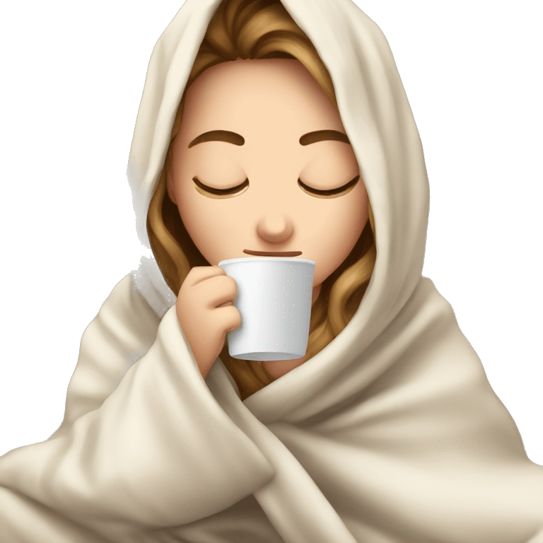 White Girl inside a blanket sipping coffee eyes closed emoji