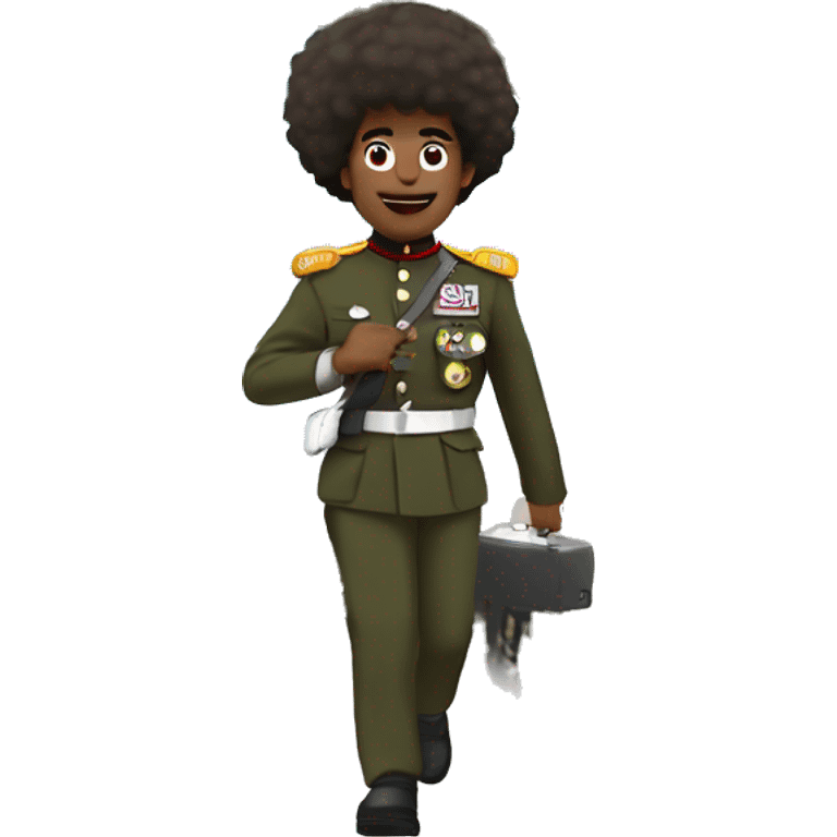 Afro dude in military outfit marching below the arc de triump emoji