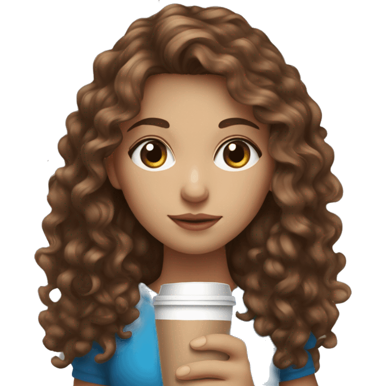 girl with fair skin long brown curly hair and blue eyes drinking a coffee emoji