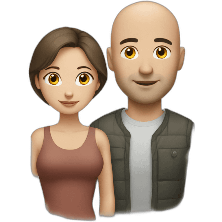 Bald man and his young brunette wife emoji