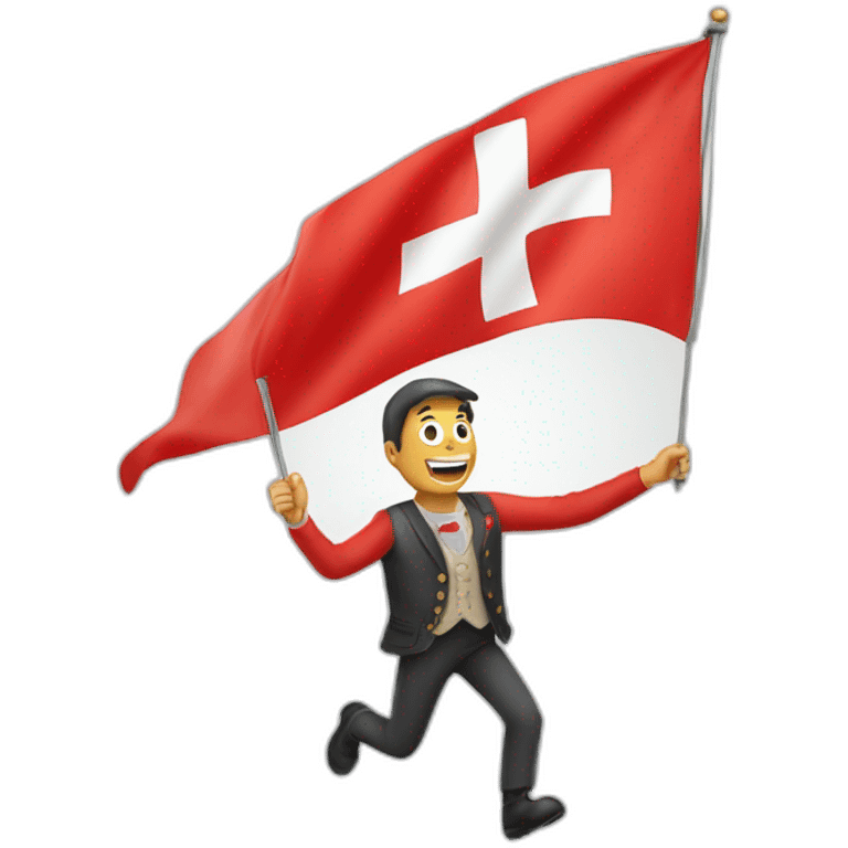 A traditional swiss man swinging a swiss flag above his head emoji