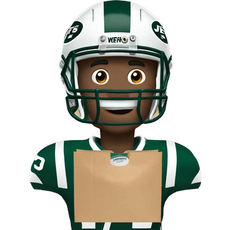 Jets football player with paper bag over head  with eyes holes cut out  emoji