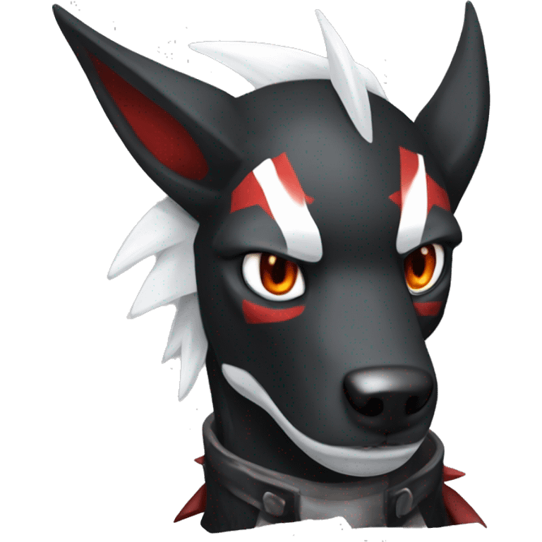 Black Cool Edgy Sergal-Houndoom-Fakémon  with White and Red Edgy markings emoji