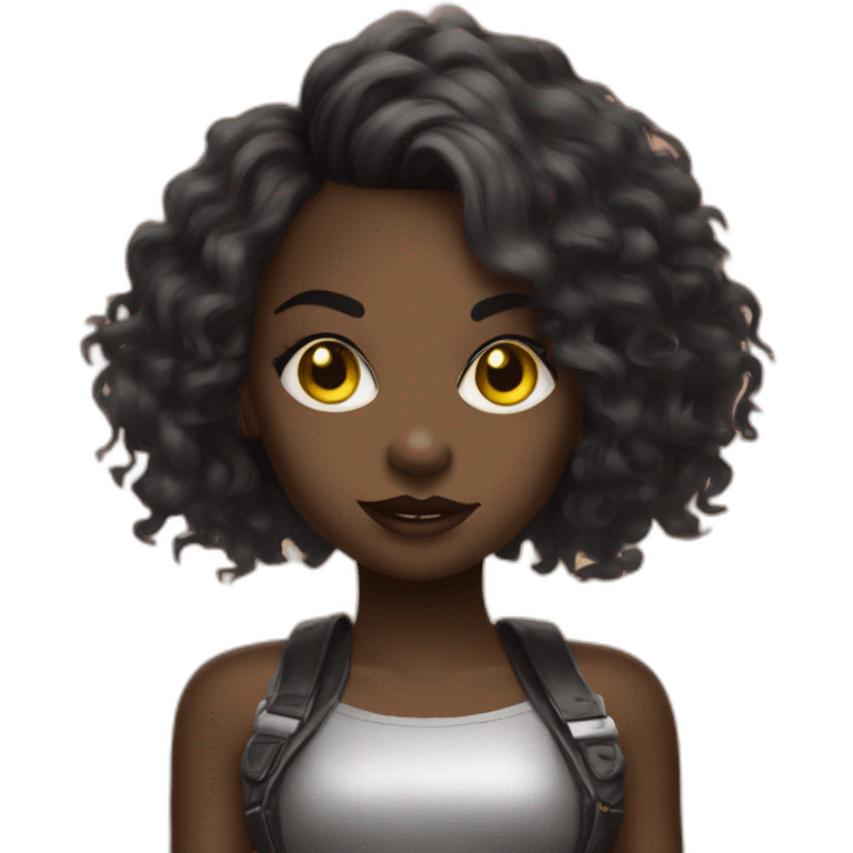 cute punk girl in yellow dress dark skin with yellow eyes and dark curvy hairs drummer emoji