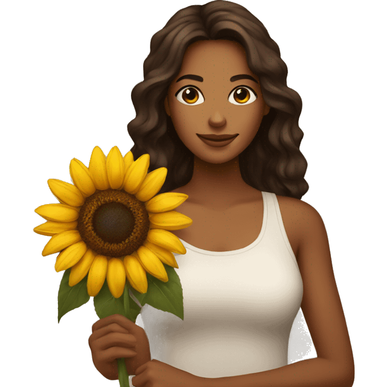 Gorgeous brown woman holding a sunflower emoji