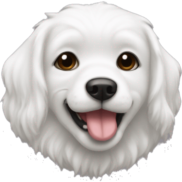 Un perro blanco peludo con un moño rosita  emoji