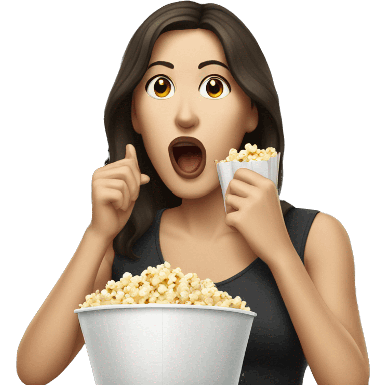 White brunette woman putting popcorn in her mouth emoji