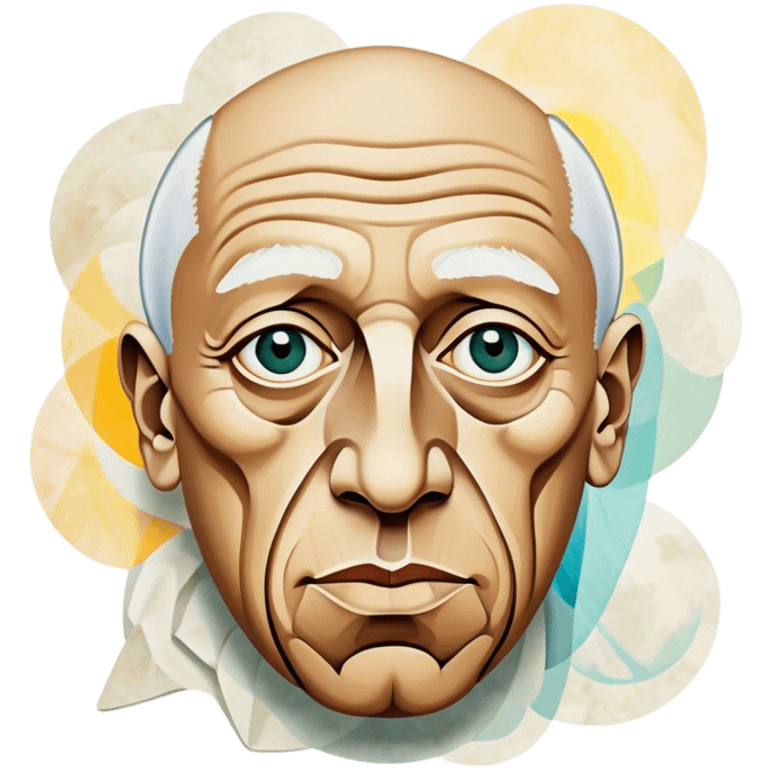 Cinematic Realistic Pablo Picasso Portrait Emoji, depicted as a visionary artist with abstract expressive features and a creative aura, rendered with rich textures and dynamic artistic lighting that captures his revolutionary spirit. emoji