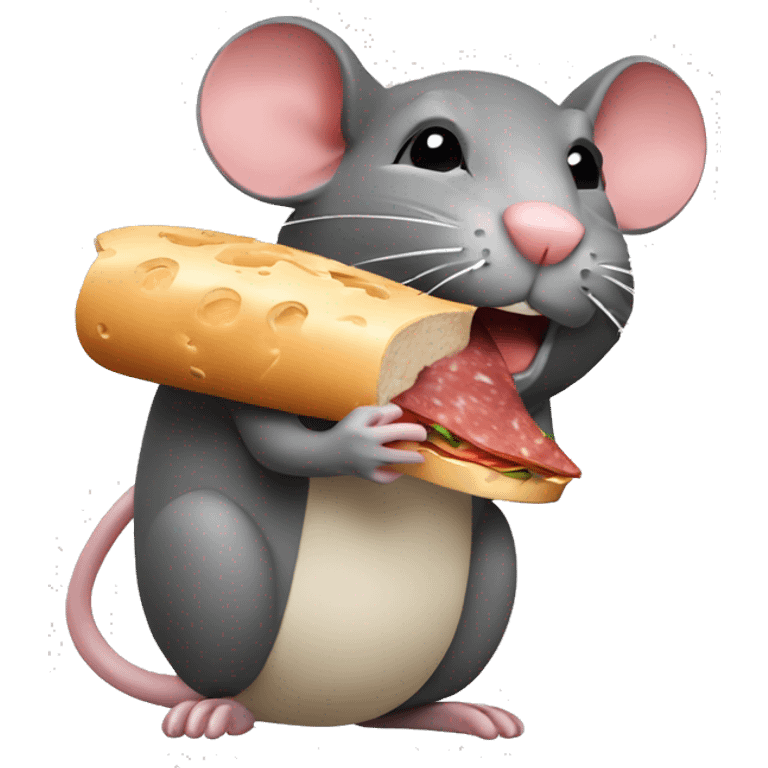 A rat eating a salami sandwich with cheese emoji