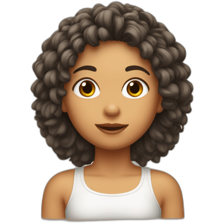 Fille avec gros frond et cheveux frisés emoji