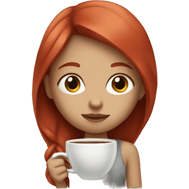 Girl with red hair and coffee emoji