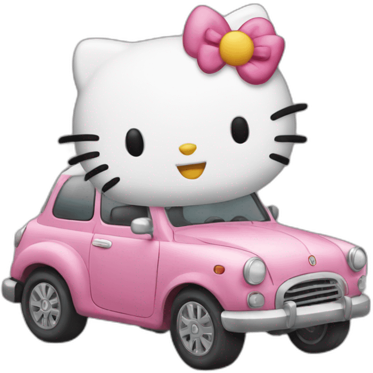 Hello kitty with car emoji