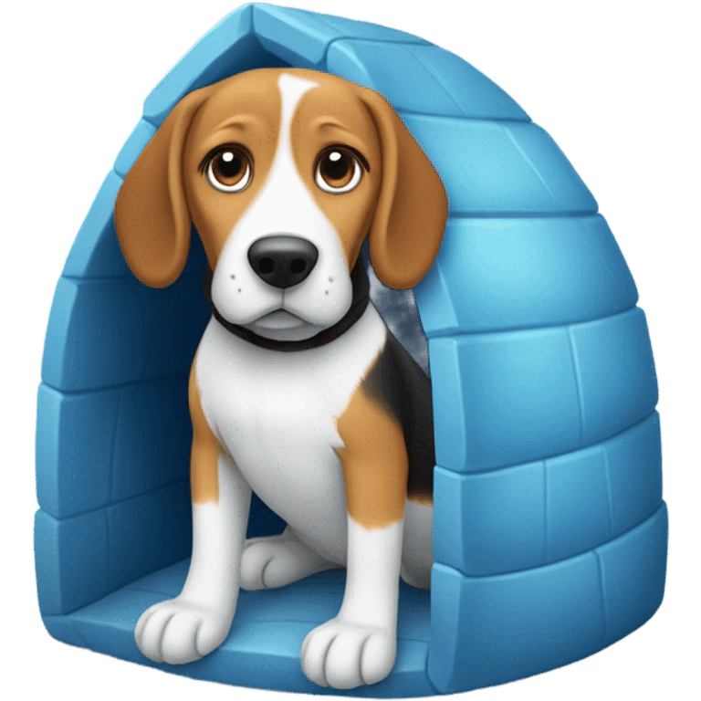 Beagle with blue winter clothes in an igloo emoji