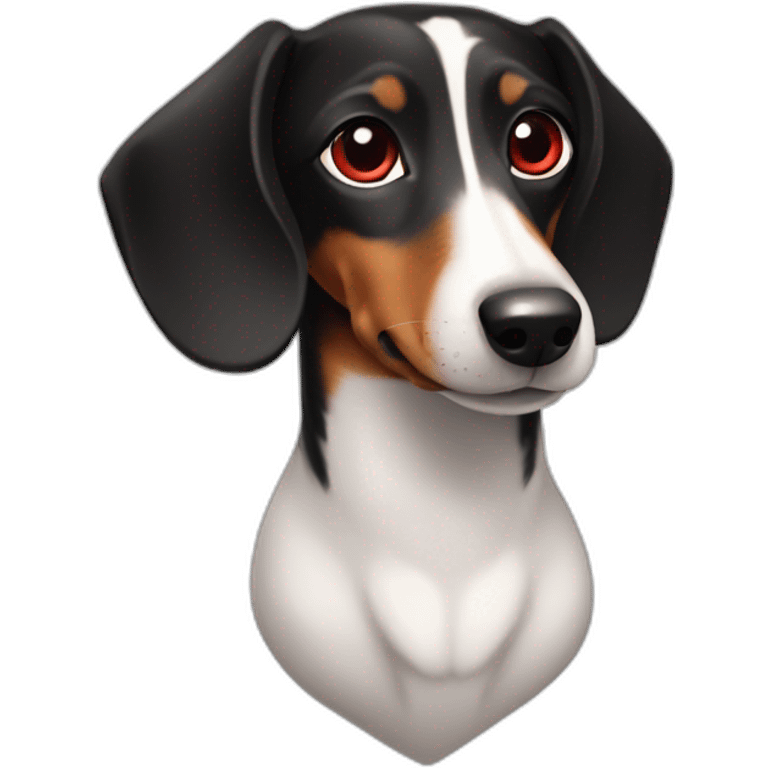 Dachshund black,  white eyes and nose, red collar emoji