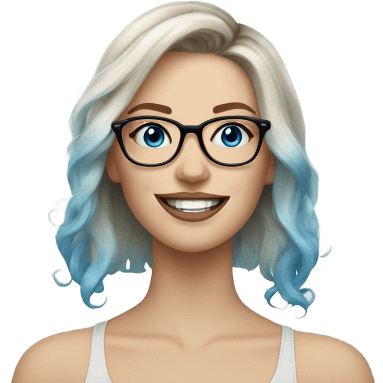 Balayage pale beautiful tattooed woman with glasses and blue eyes happy  emoji