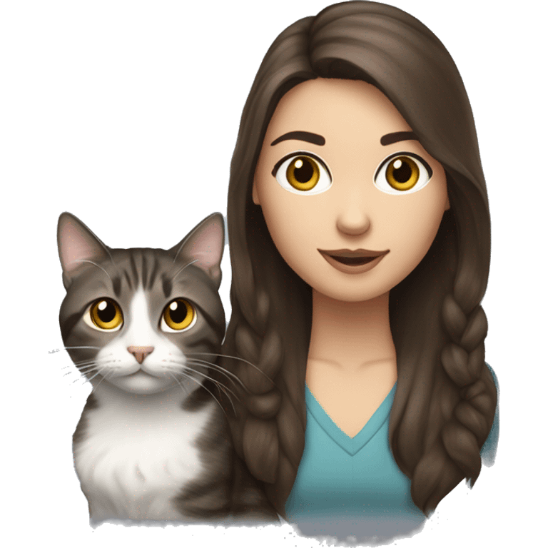 Brunette girl with American wire haired cat emoji