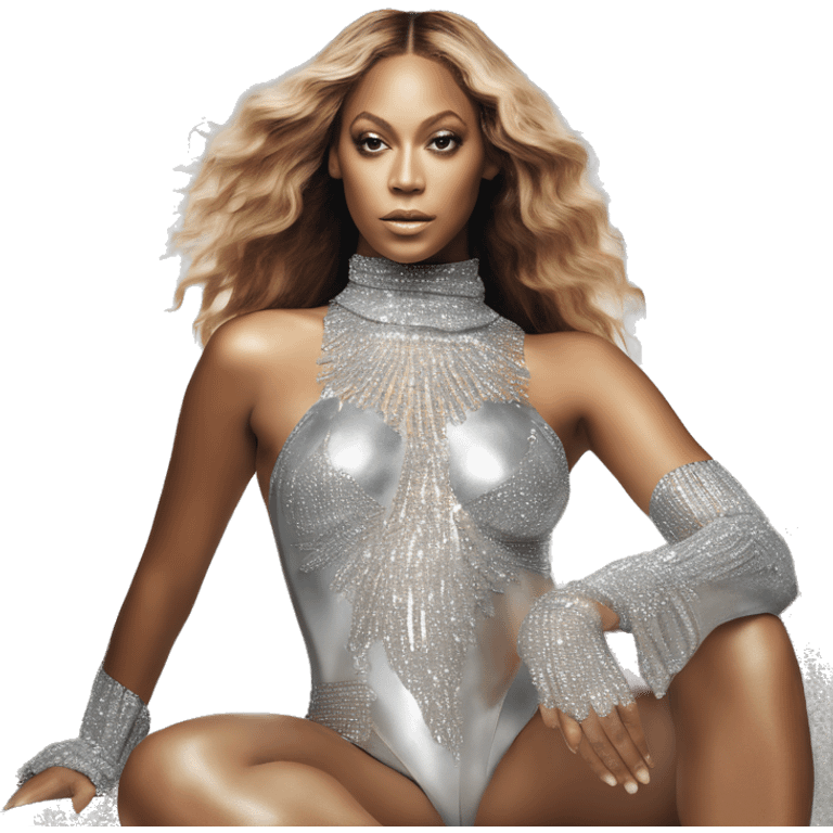 beyonce wearing silver crystal leotard sitting on silver horse renaissance album cover emoji