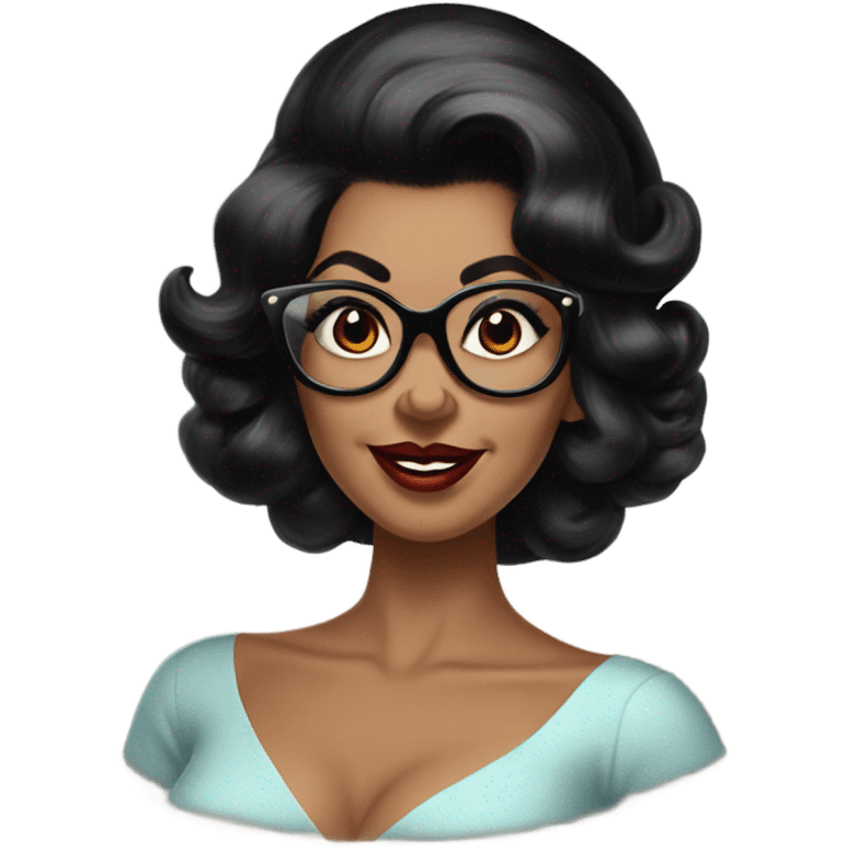 pin-up brown woman with black hair wearing 50s cat eye glasses  emoji