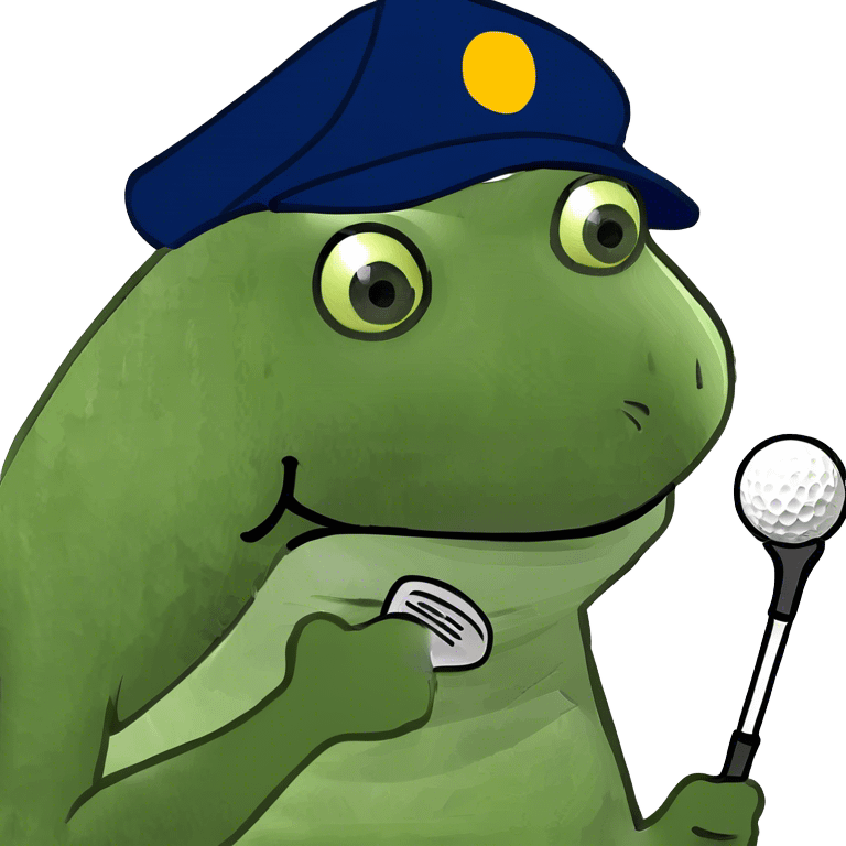 Bufo at work thinking of golf emoji