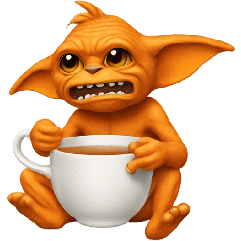 Orange Gremlin drinking tea  emoji