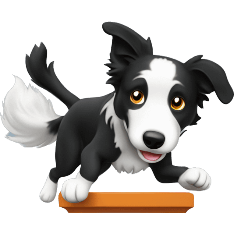 Anvil with border collie jumping over emoji