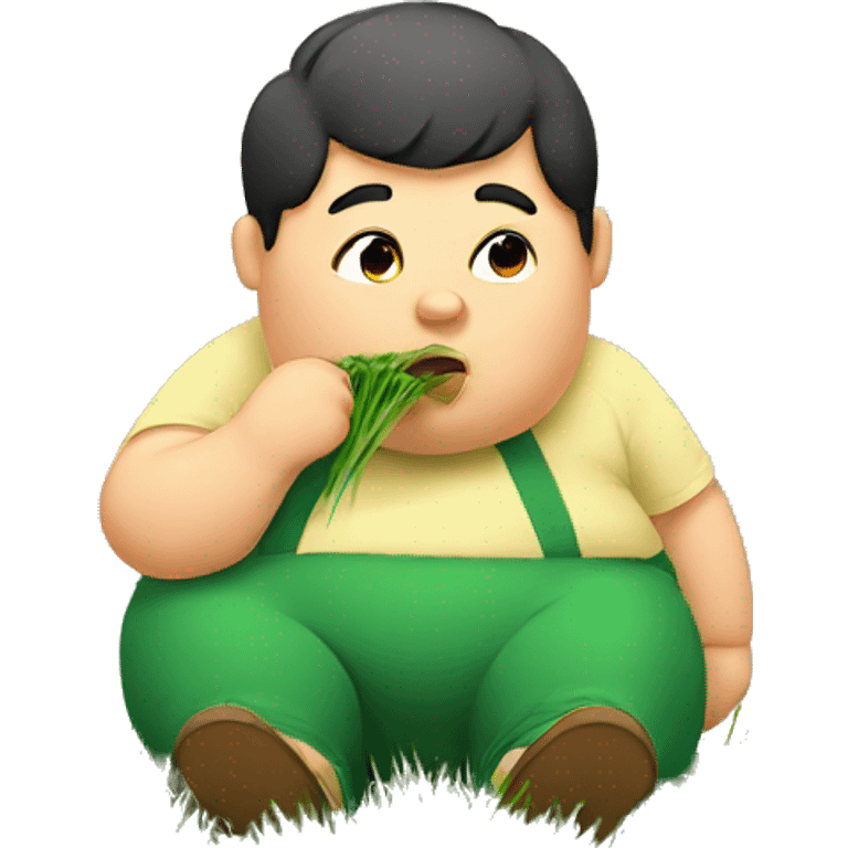 A chubby person is eating grass. emoji