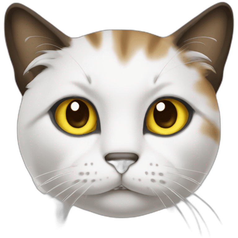 cat with white head and at the top of the head black color, ears are white, yellow brown eyes, dirty looking download emoji emoji