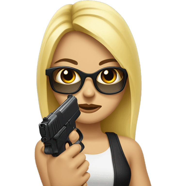 chica rubia con gafas y una pistola negra en la mano emoji