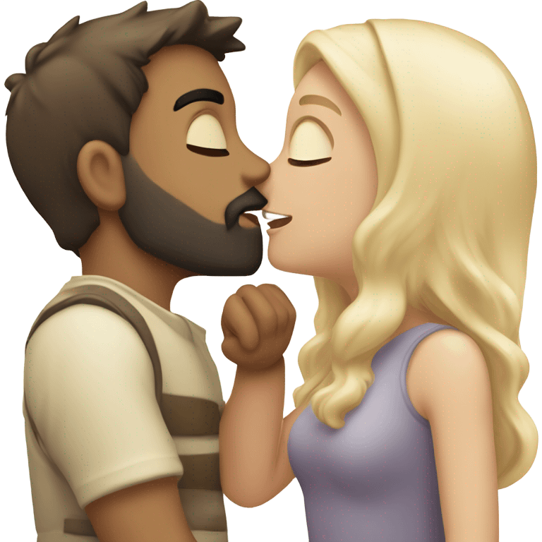 Romantic kiss of a girl (blonde) and a guy (fair skin, dark hair with beard) emoji