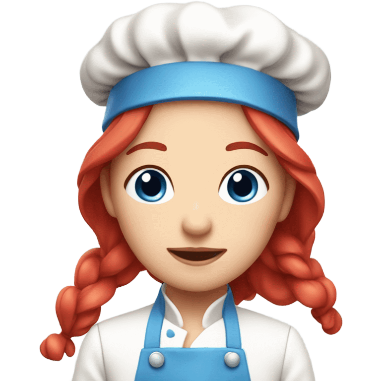 A cute long red hair cheff with blue and roses on her kitchen clothes emoji