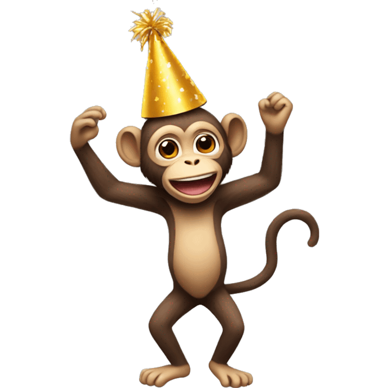 dancing monkey wearing a birthday hat emoji