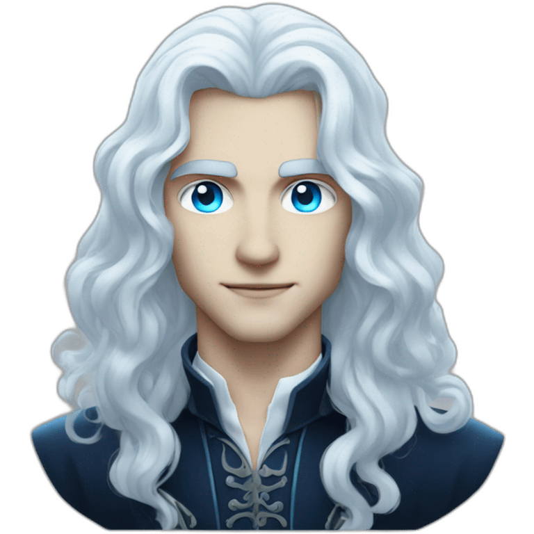 pale handsome vampire prince with long wavy white hair and light blue eyes emoji