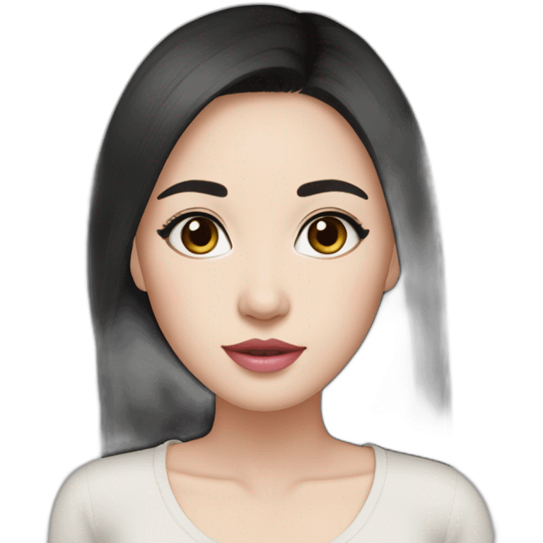 Beautiful woman,Black hair,long hair,White skin,oval face,big eyes,Blackeyes,Pink lips,Chinese emoji