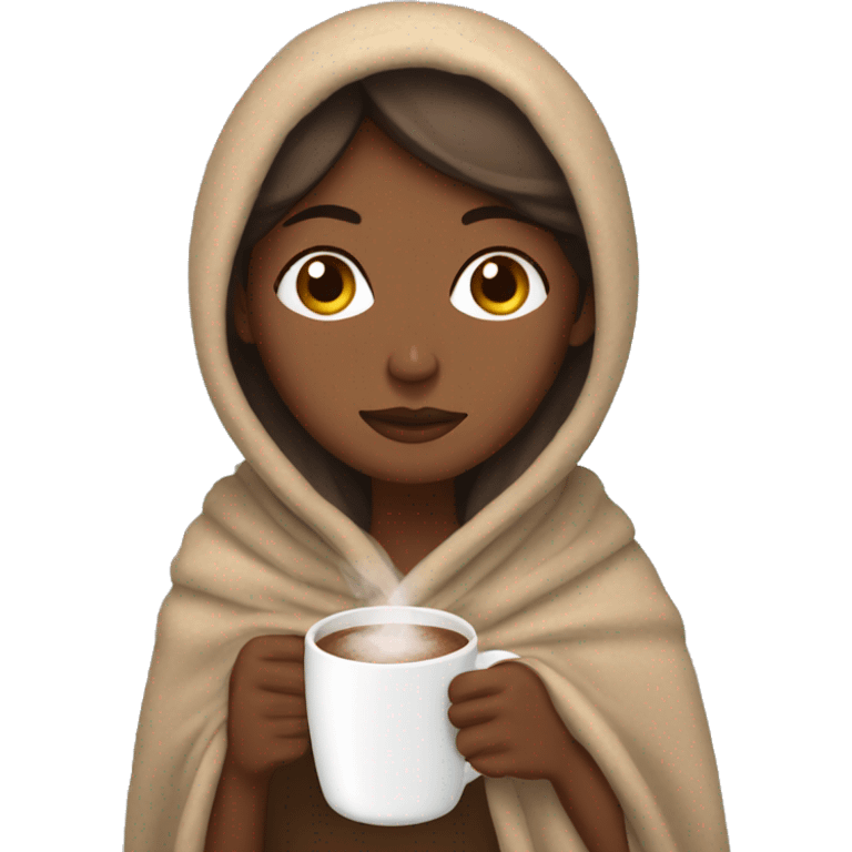 Brown women wrapped in a blanket drinking hot coco emoji