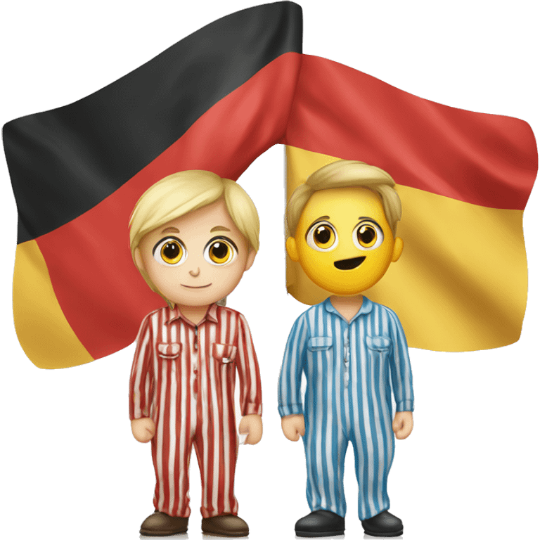 People in striped pajamas infront of German flag emoji