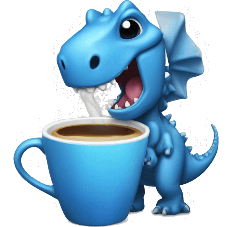 Blue dinozaurr drink coffee  emoji