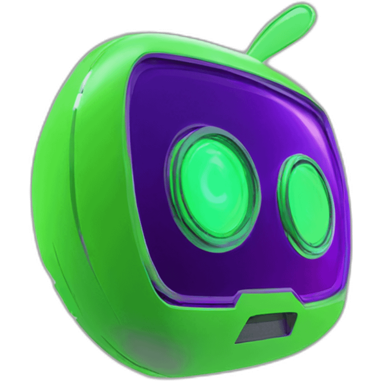 A cyber FUTURISTIC HIGHTECH 3D Lemon green and purple neon Videomaker emoji