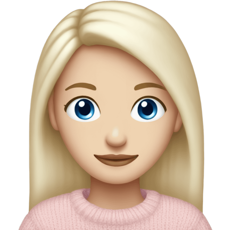 Pretty blue eyed white girl with light pink sweater reading cozy emoji