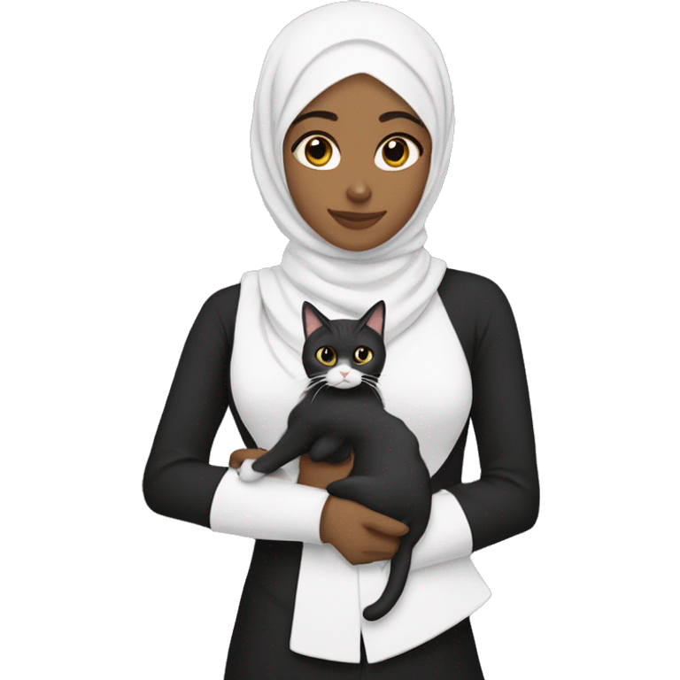 hijabi with tuxedo cat in arms emoji