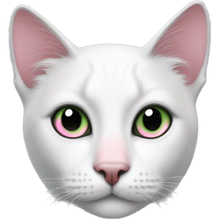 White and black cat with pink nose and green eyes emoji