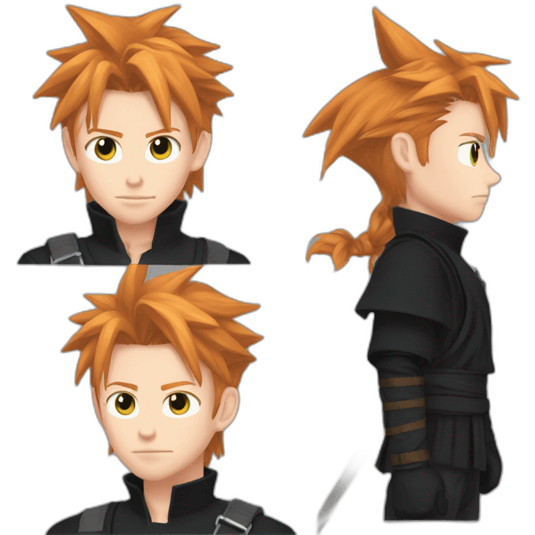 Ginger hair and freckles. Cloud strife. Black ninja clothes emoji