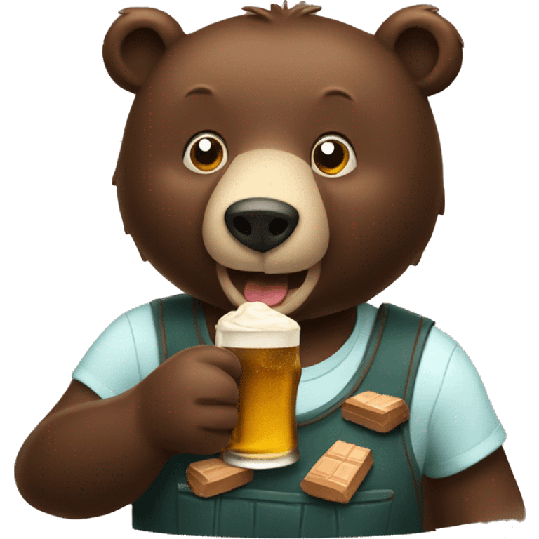 A bear eating chocolate and drinking beer emoji