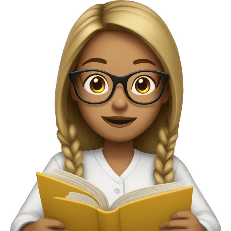 A girl with glasses is reading a book emoji